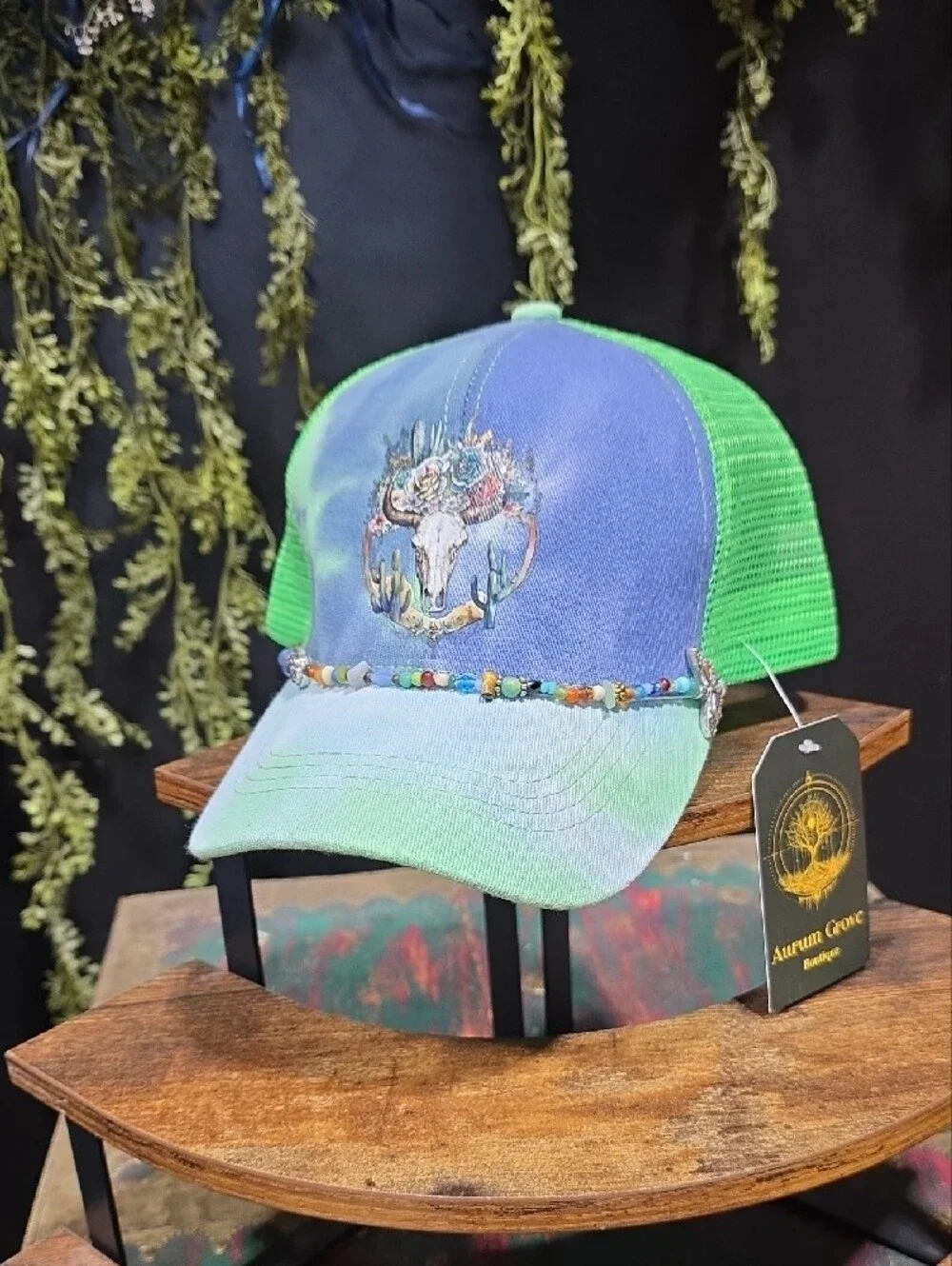 Aurum Grove Green & Blue Beaded Trucker Hat
